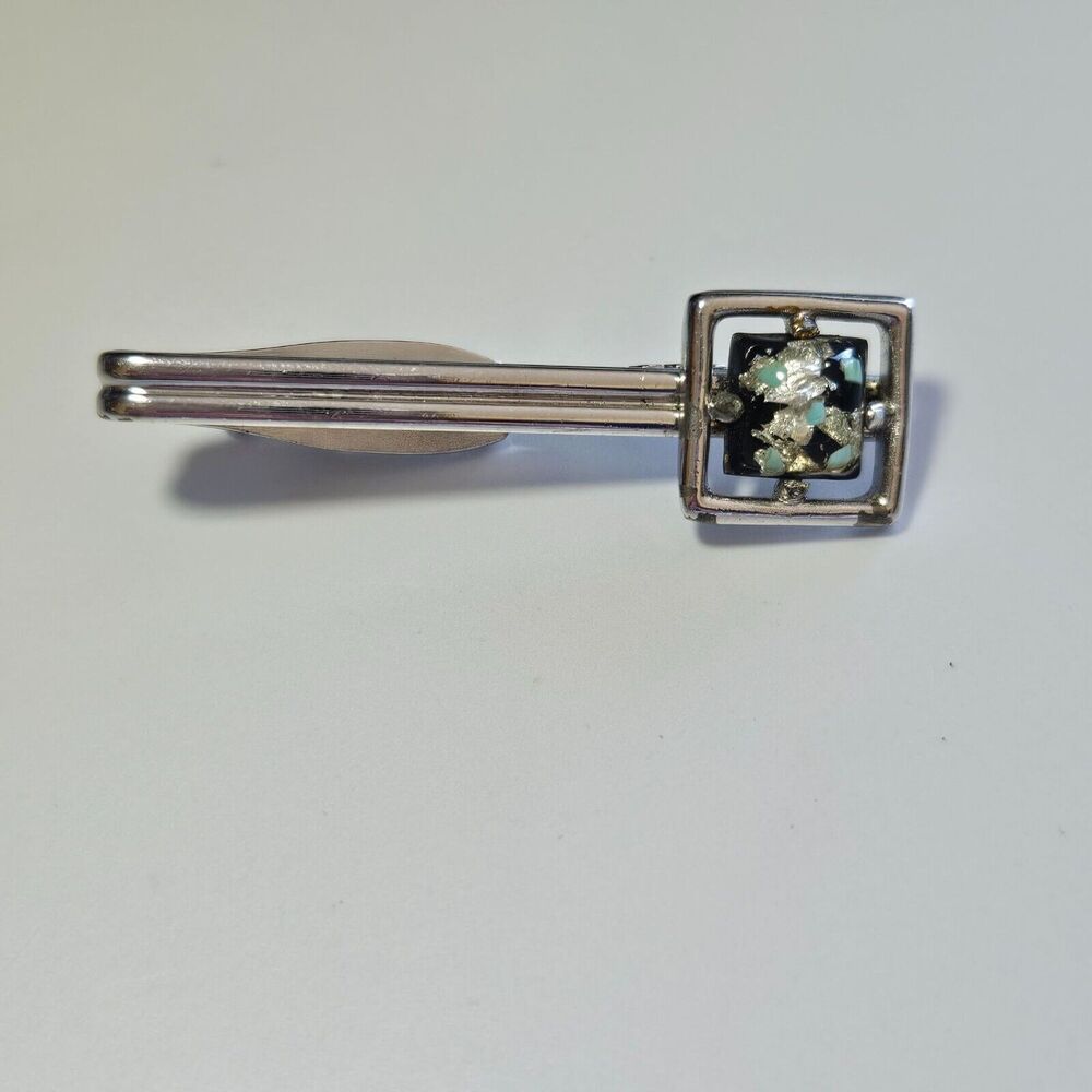 Hickok silver tone black and blue tie clip bar